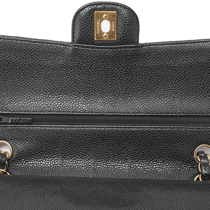 CHANEL Caviar Skin Matrasse 25cm Double Flap Chain Shoulder Black Gold-Tone Hardware, Pre-Owned