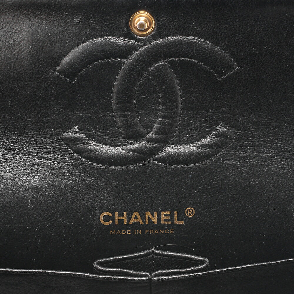CHANEL Caviar Skin Matrasse 25cm Double Flap Chain Shoulder Black Gold-Tone Hardware, Pre-Owned