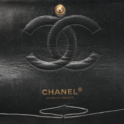 CHANEL Caviar Skin Matrasse 25cm Double Flap Chain Shoulder Black Gold-Tone Hardware, Pre-Owned