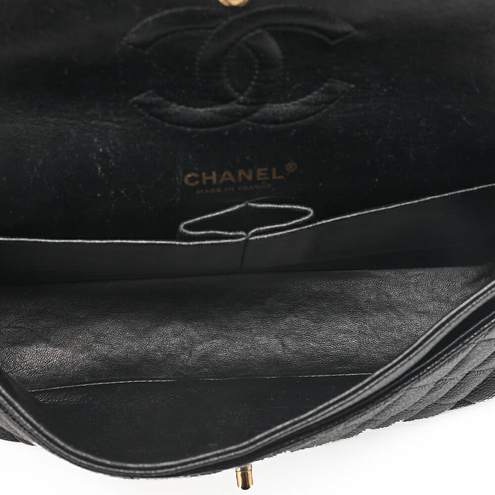 CHANEL Caviar Skin Matrasse 25cm Double Flap Chain Shoulder Black Gold-Tone Hardware, Pre-Owned