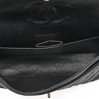 CHANEL Caviar Skin Matrasse 25cm Double Flap Chain Shoulder Black Gold-Tone Hardware, Pre-Owned