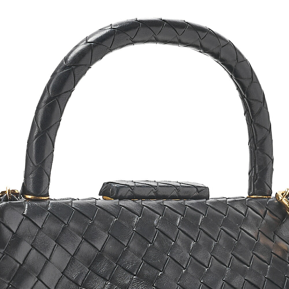 BOTTEGA VENETA ボッテガ ラムスキン イントレチャート マウス 2WAY ハンドバッグ 黒 ゴールド金具 中古