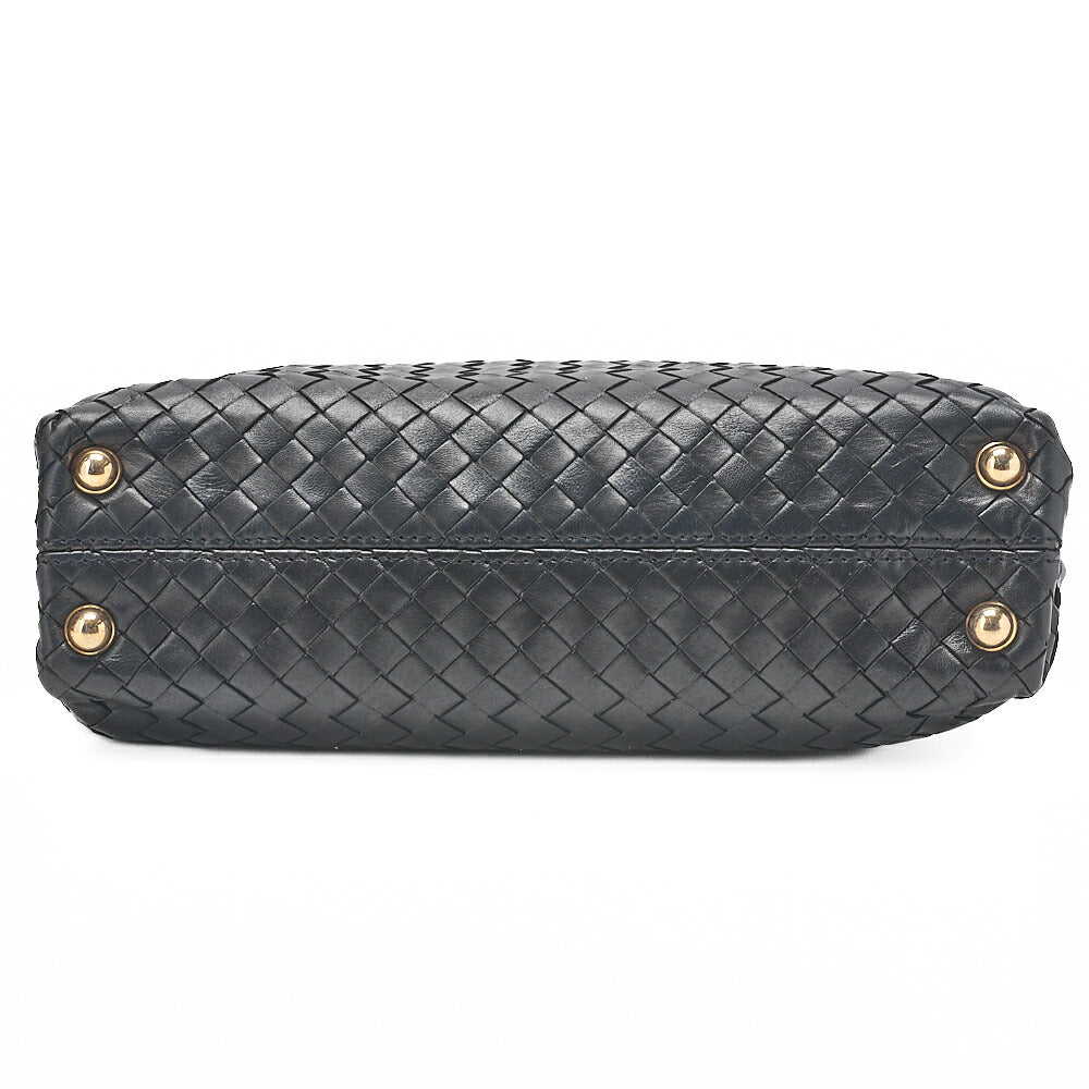 BOTTEGA VENETA ボッテガ ラムスキン イントレチャート マウス 2WAY ハンドバッグ 黒 ゴールド金具 中古