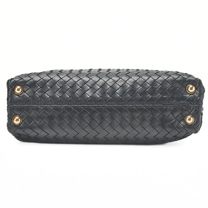 BOTTEGA VENETA ボッテガ ラムスキン イントレチャート マウス 2WAY ハンドバッグ 黒 ゴールド金具 中古