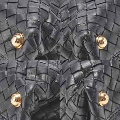 BOTTEGA VENETA ボッテガ ラムスキン イントレチャート マウス 2WAY ハンドバッグ 黒 ゴールド金具 中古
