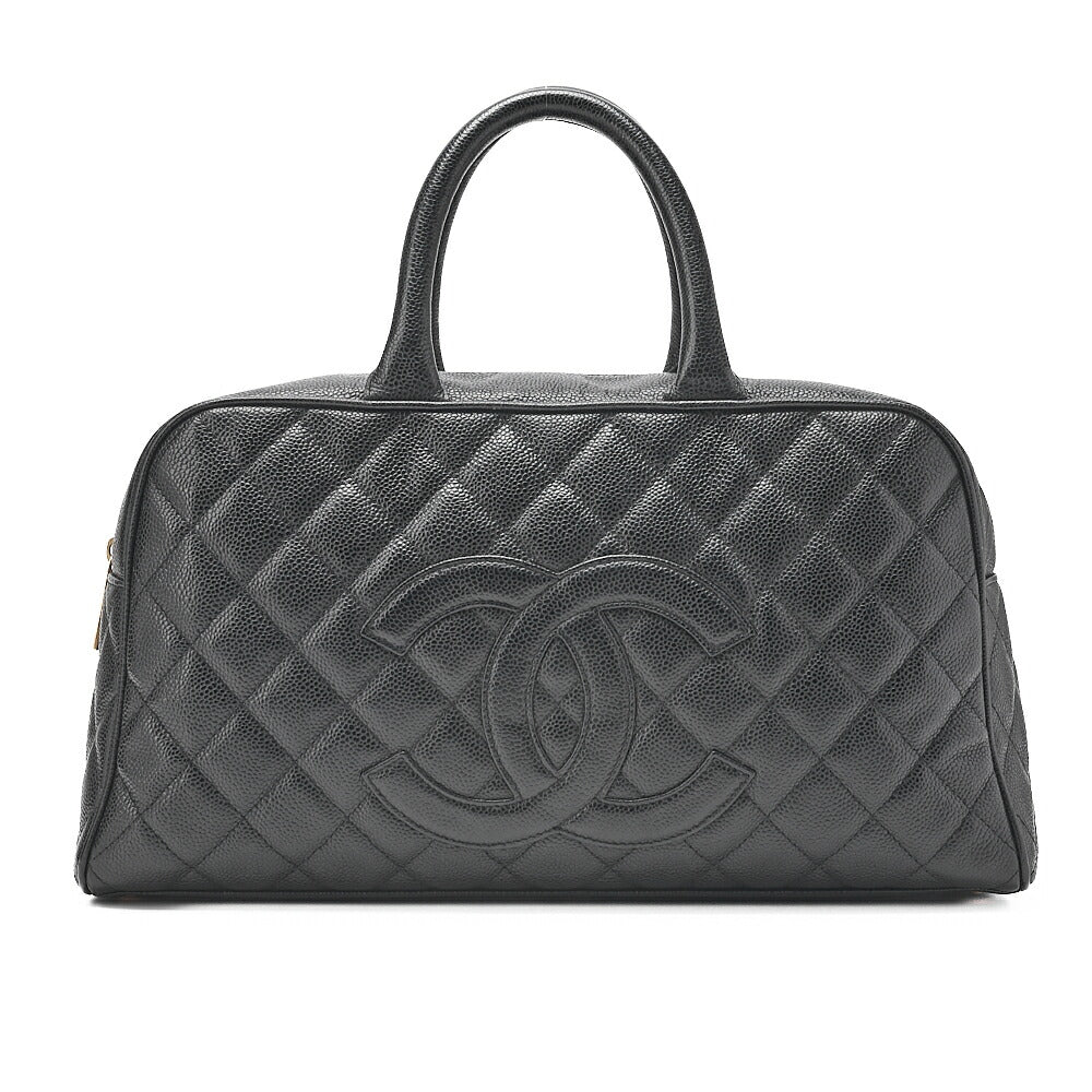 CHANEL Handbag Boston Bag Caviar Skin Matelasse Cocomark Black Gold-Tone Hardware, Pre-Owned