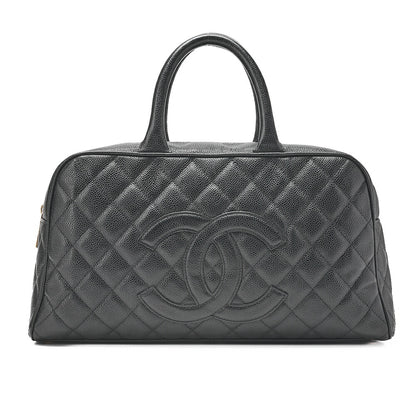 CHANEL Handbag Boston Bag Caviar Skin Matelasse Cocomark Black Gold-Tone Hardware, Pre-Owned