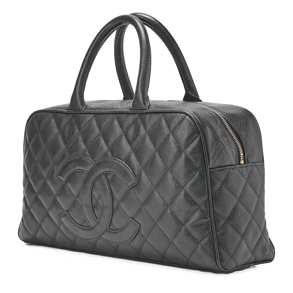 CHANEL Handbag Boston Bag Caviar Skin Matelasse Cocomark Black Gold-Tone Hardware, Pre-Owned