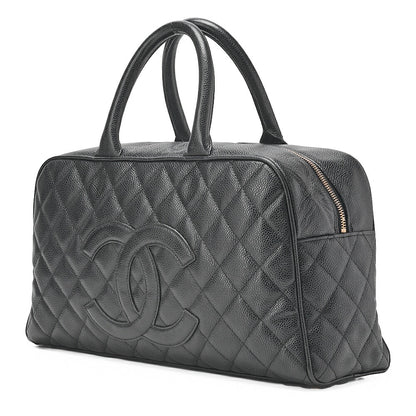 CHANEL Handbag Boston Bag Caviar Skin Matelasse Cocomark Black Gold-Tone Hardware, Pre-Owned