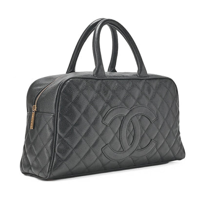 CHANEL Handbag Boston Bag Caviar Skin Matelasse Cocomark Black Gold-Tone Hardware, Pre-Owned