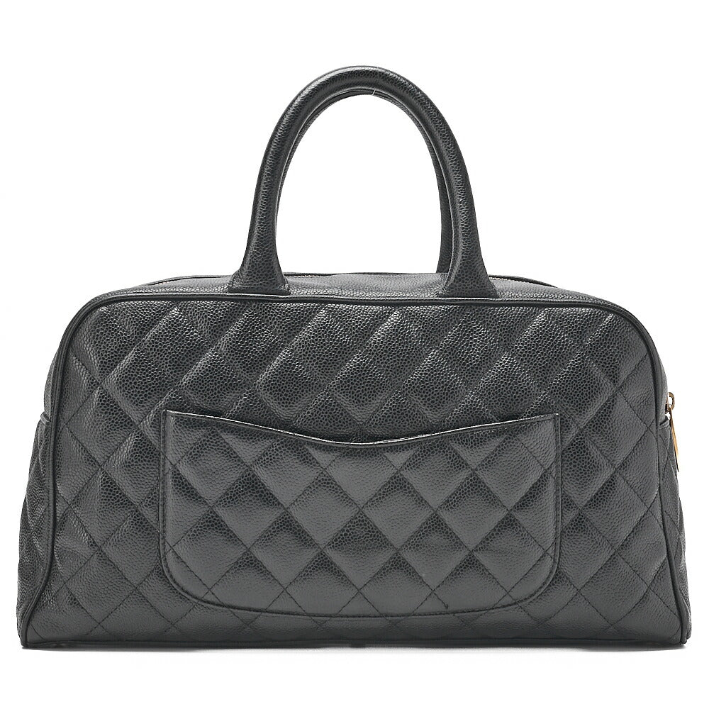 CHANEL Handbag Boston Bag Caviar Skin Matelasse Cocomark Black Gold-Tone Hardware, Pre-Owned