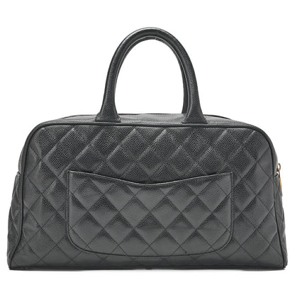 CHANEL Handbag Boston Bag Caviar Skin Matelasse Cocomark Black Gold-Tone Hardware, Pre-Owned