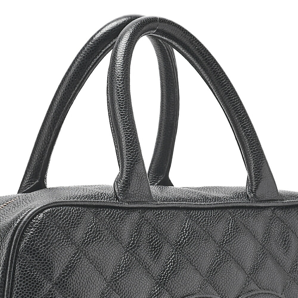 CHANEL Handbag Boston Bag Caviar Skin Matelasse Cocomark Black Gold-Tone Hardware, Pre-Owned