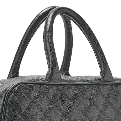 CHANEL Handbag Boston Bag Caviar Skin Matelasse Cocomark Black Gold-Tone Hardware, Pre-Owned