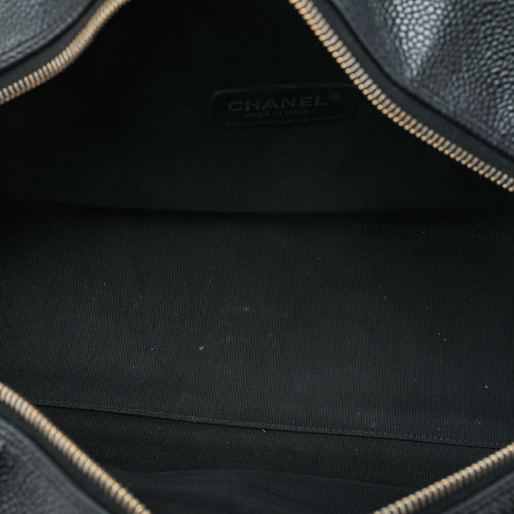 CHANEL Handbag Boston Bag Caviar Skin Matelasse Cocomark Black Gold-Tone Hardware, Pre-Owned