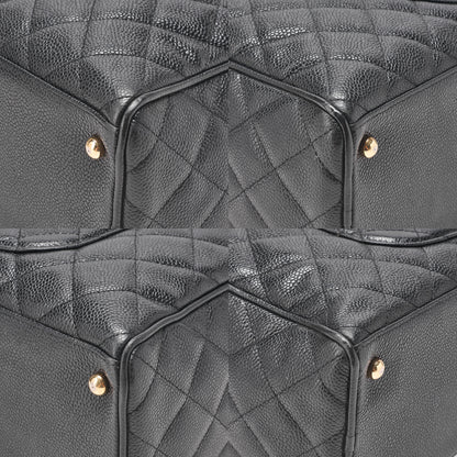 CHANEL Handbag Boston Bag Caviar Skin Matelasse Cocomark Black Gold-Tone Hardware, Pre-Owned