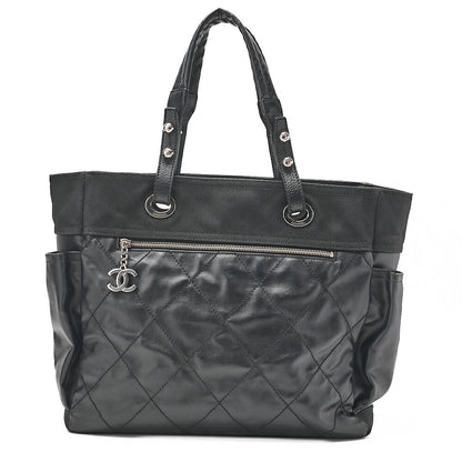 CHANEL トートバッグ コーティングキャンバス パリビアリッツGM ココチャーム 黒 シルバー金具 中古