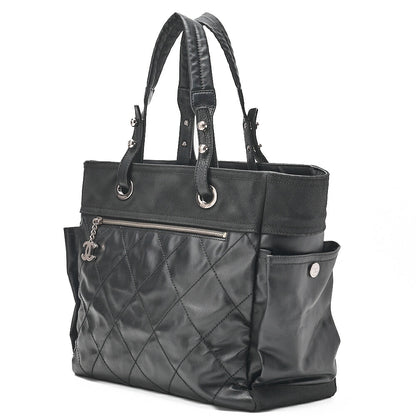 CHANEL トートバッグ コーティングキャンバス パリビアリッツGM ココチャーム 黒 シルバー金具 中古