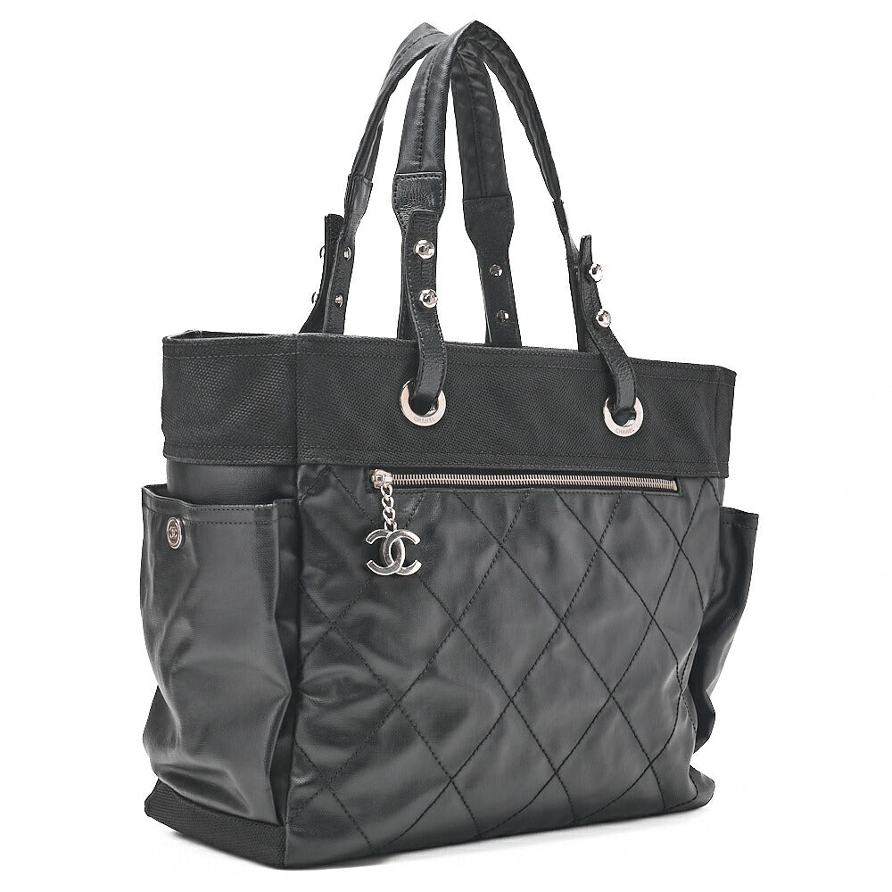 CHANEL トートバッグ コーティングキャンバス パリビアリッツGM ココチャーム 黒 シルバー金具 中古