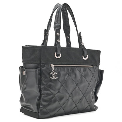 CHANEL トートバッグ コーティングキャンバス パリビアリッツGM ココチャーム 黒 シルバー金具 中古