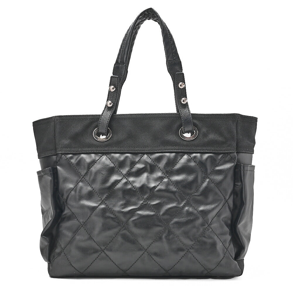 CHANEL トートバッグ コーティングキャンバス パリビアリッツGM ココチャーム 黒 シルバー金具 中古