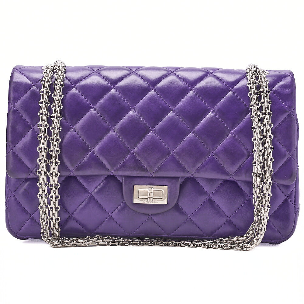 CHANEL Chain Shoulder Bag Matrasse 2.55 Lock Double Flap 2.55 Shoulder Lambskin Purple Silver-Tone Hardware, Pre-Owned
