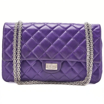 CHANEL Chain Shoulder Bag Matrasse 2.55 Lock Double Flap 2.55 Shoulder Lambskin Purple Silver-Tone Hardware, Pre-Owned
