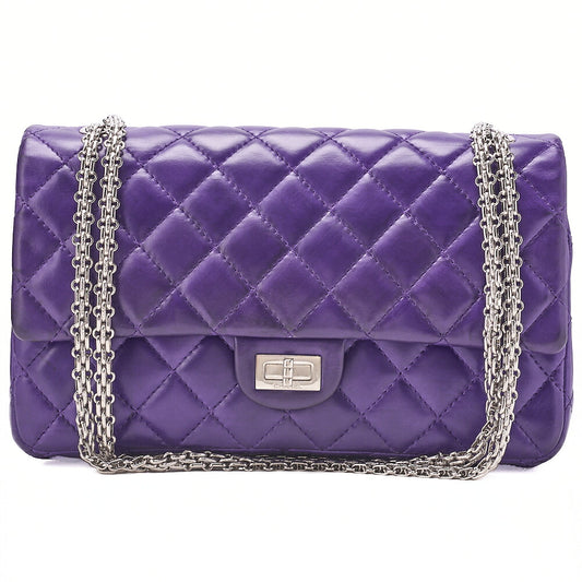 CHANEL Chain Shoulder Bag Matrasse 2.55 Lock Double Flap 2.55 Shoulder Lambskin Purple Silver-Tone Hardware, Pre-Owned