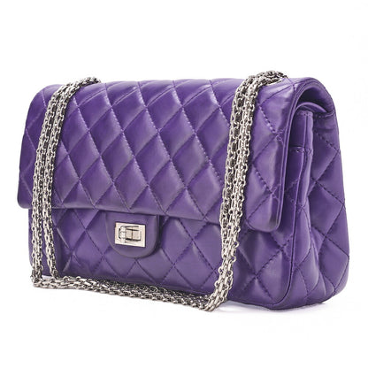 CHANEL Chain Shoulder Bag Matrasse 2.55 Lock Double Flap 2.55 Shoulder Lambskin Purple Silver-Tone Hardware, Pre-Owned