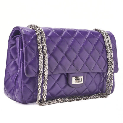 CHANEL Chain Shoulder Bag Matrasse 2.55 Lock Double Flap 2.55 Shoulder Lambskin Purple Silver-Tone Hardware, Pre-Owned