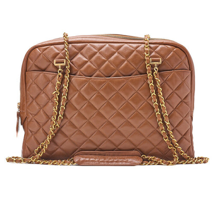 CHANEL マトラッセ プルチャーム ラウンドダブルチェーン ショルダーバッグ ラムスキン ブラウン ゴールド金具, 中古品