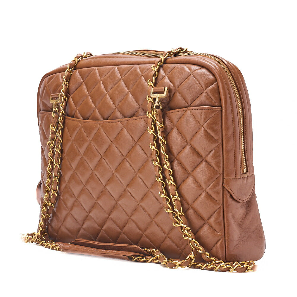 CHANEL マトラッセ プルチャーム ラウンドダブルチェーン ショルダーバッグ ラムスキン ブラウン ゴールド金具, 中古品