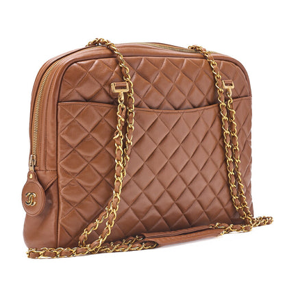 CHANEL マトラッセ プルチャーム ラウンドダブルチェーン ショルダーバッグ ラムスキン ブラウン ゴールド金具, 中古品