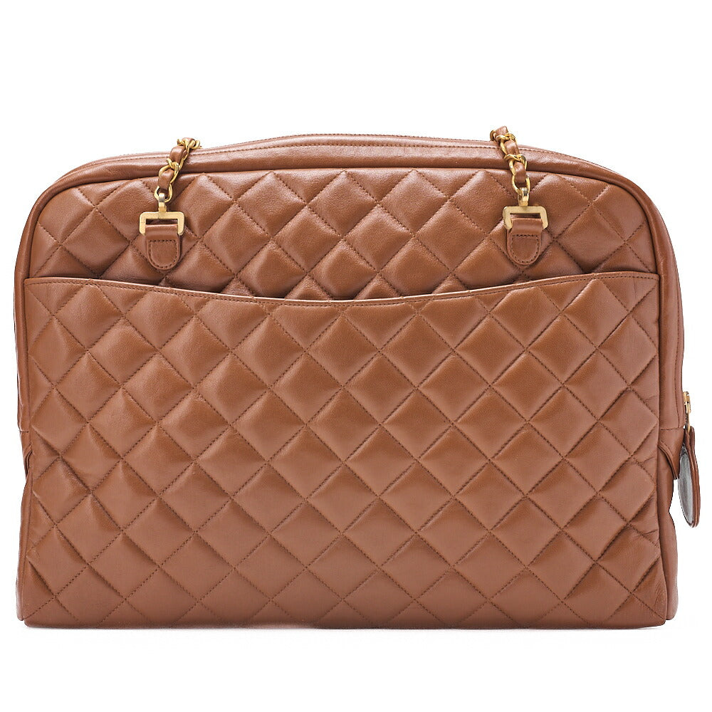 CHANEL マトラッセ プルチャーム ラウンドダブルチェーン ショルダーバッグ ラムスキン ブラウン ゴールド金具, 中古品