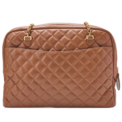 CHANEL マトラッセ プルチャーム ラウンドダブルチェーン ショルダーバッグ ラムスキン ブラウン ゴールド金具, 中古品