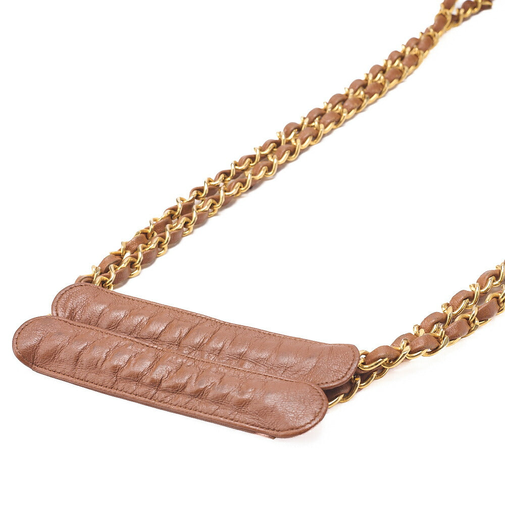 CHANEL マトラッセ プルチャーム ラウンドダブルチェーン ショルダーバッグ ラムスキン ブラウン ゴールド金具, 中古品