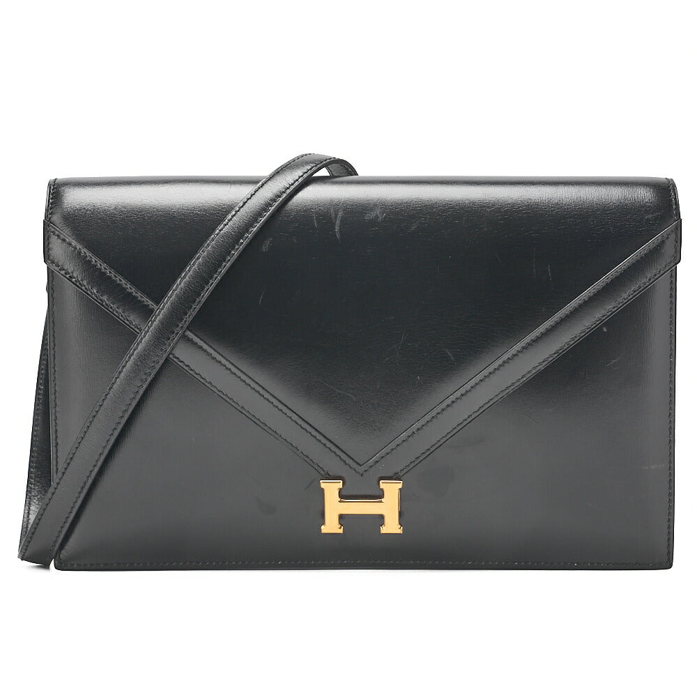 HERMES Shoulder Bag Reedy Push Lock Black Box Calf Gold-Tone Hardware, Pre-Owned