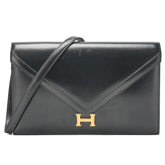 HERMES Shoulder Bag Reedy Push Lock Black Box Calf Gold-Tone Hardware, Pre-Owned