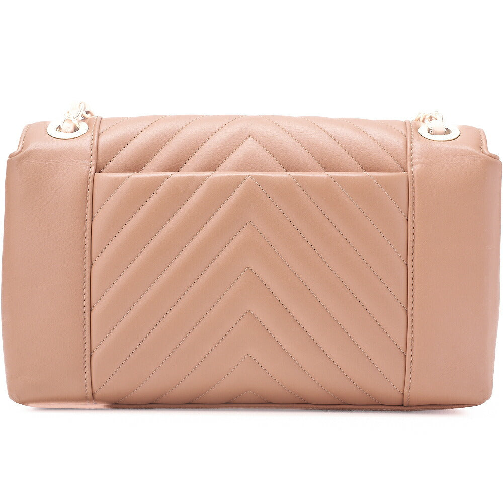 CHANEL V-Stitch Push Lock Coco Mark Chain Shoulder Calfskin Beige Gold-Tone Hardware, Pre-Owned