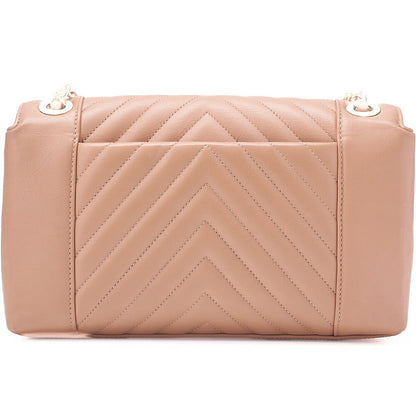CHANEL V-Stitch Push Lock Coco Mark Chain Shoulder Calfskin Beige Gold-Tone Hardware, Pre-Owned