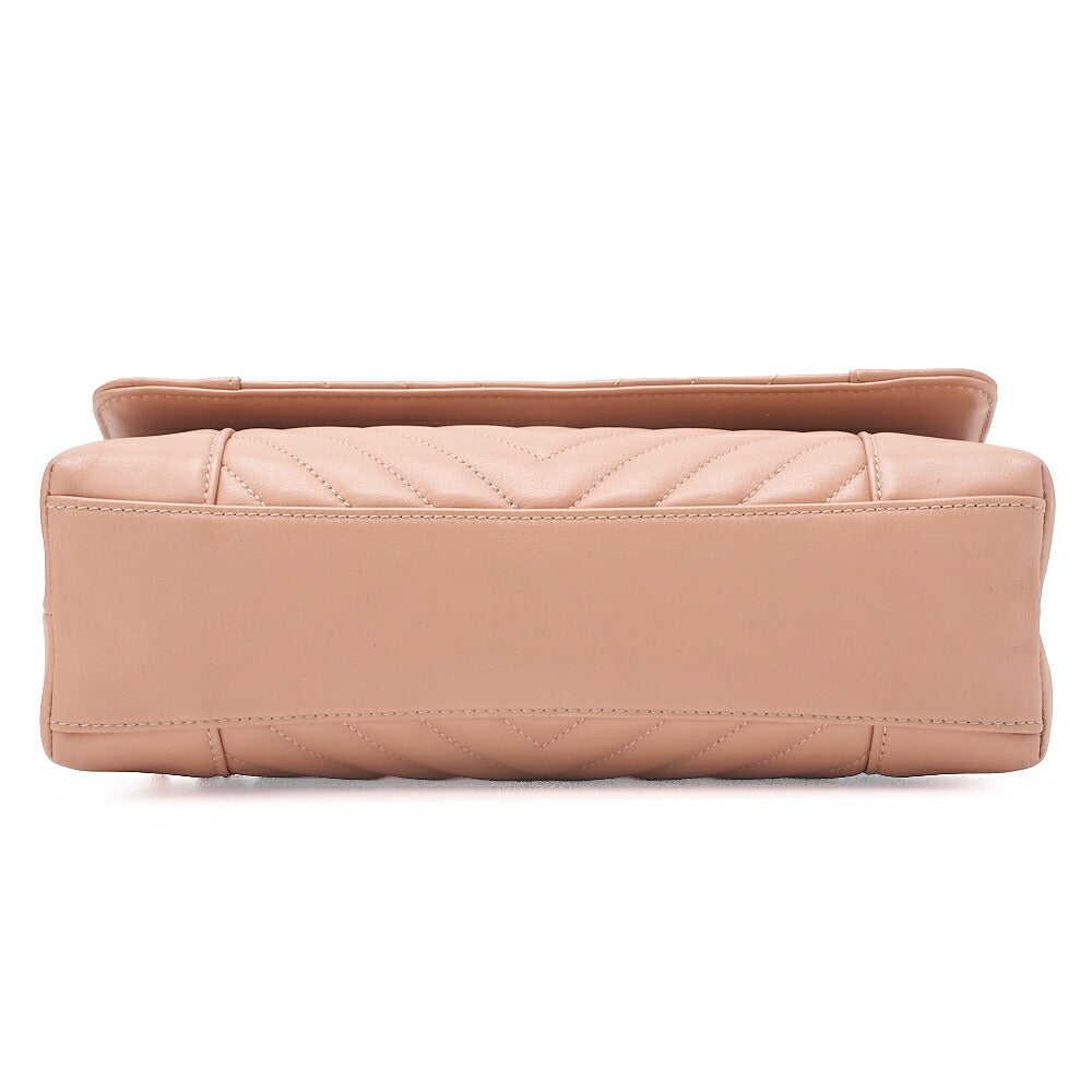 CHANEL V-Stitch Push Lock Coco Mark Chain Shoulder Calfskin Beige Gold-Tone Hardware, Pre-Owned