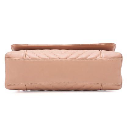 CHANEL V-Stitch Push Lock Coco Mark Chain Shoulder Calfskin Beige Gold-Tone Hardware, Pre-Owned