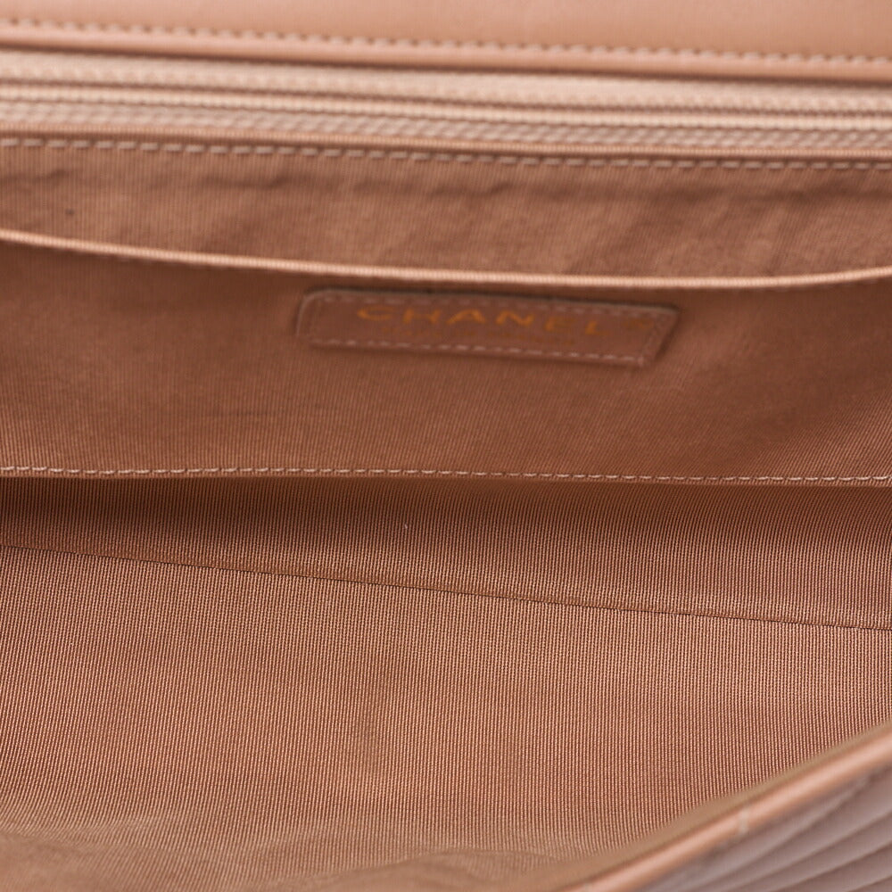 CHANEL V-Stitch Push Lock Coco Mark Chain Shoulder Calfskin Beige Gold-Tone Hardware, Pre-Owned