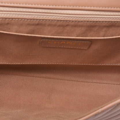 CHANEL V-Stitch Push Lock Coco Mark Chain Shoulder Calfskin Beige Gold-Tone Hardware, Pre-Owned