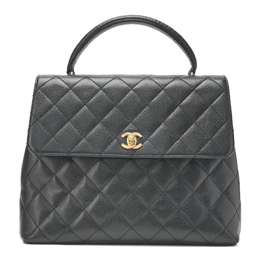CHANEL Handbag Matelasse Turnlock Kelly Shape Caviar Skin Black Gold-Tone Hardware, Pre-Owned