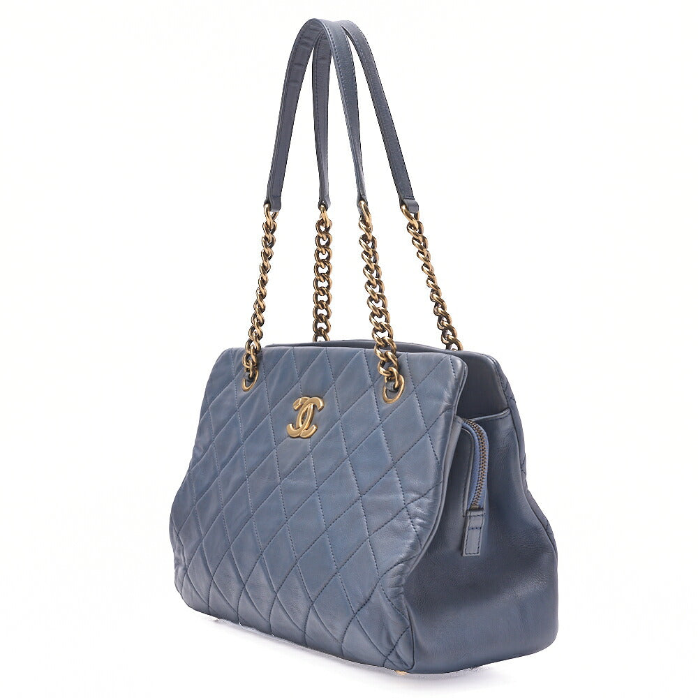 CHANEL Chain Tote Bag Cocomark Matrasse Lambskin Navy Gold-Tone Hardware, Pre-Owned