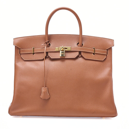 HERMES Birkin 40 Handbag Kushbel Gold-Tone Hardware, Pre-Owned