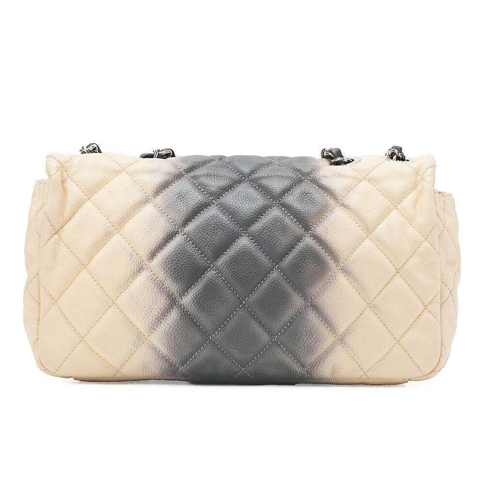 CHANEL キャビアスキン マトラッセ 25cm シングル フラップ チェーンショルダー ベージュ X グレー シルバー金具 中古
