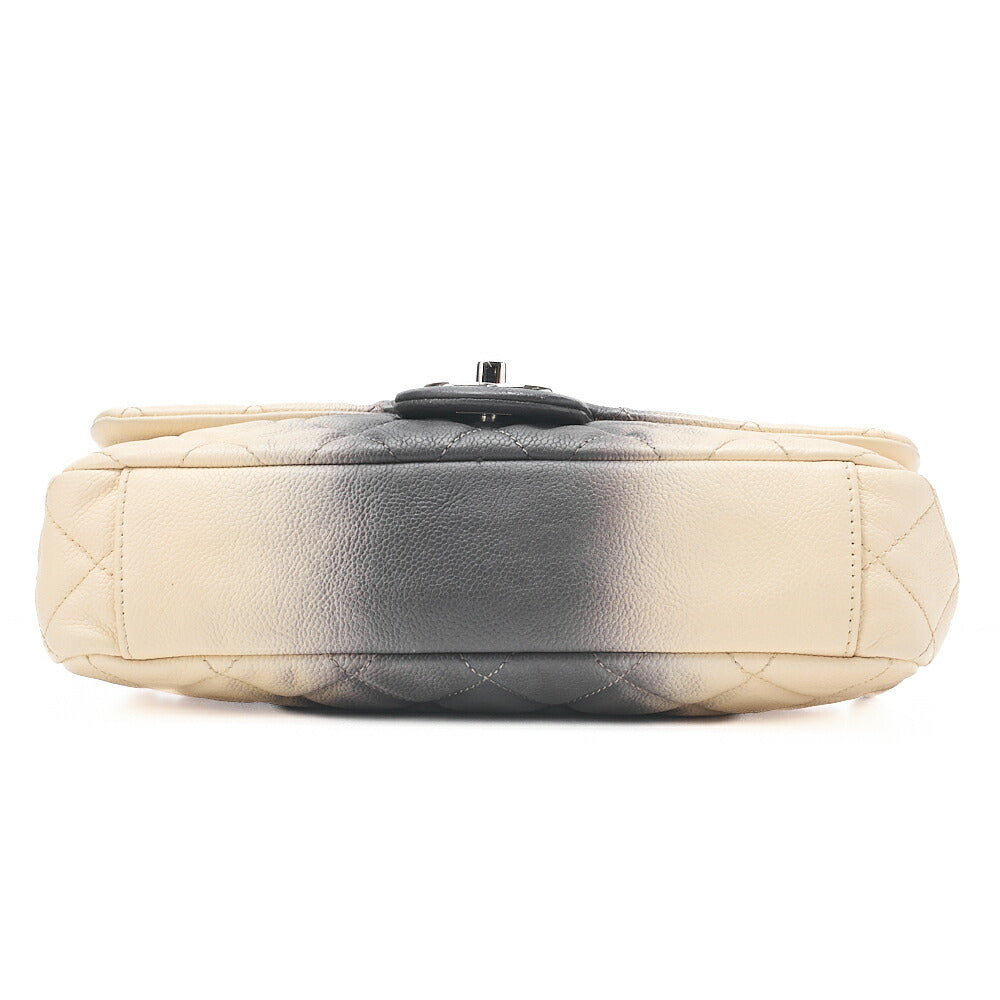 CHANEL キャビアスキン マトラッセ 25cm シングル フラップ チェーンショルダー ベージュ X グレー シルバー金具 中古