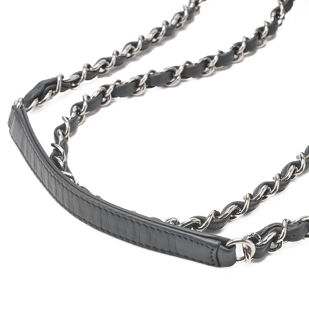 CHANEL キャビアスキン マトラッセ 25cm シングル フラップ チェーンショルダー ベージュ X グレー シルバー金具 中古